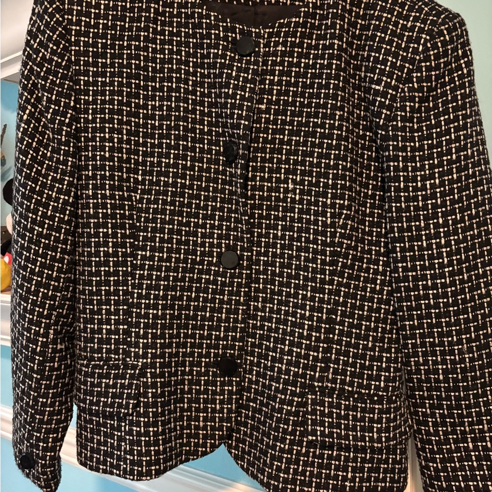 Jones New York Black and White Checkered Blazer